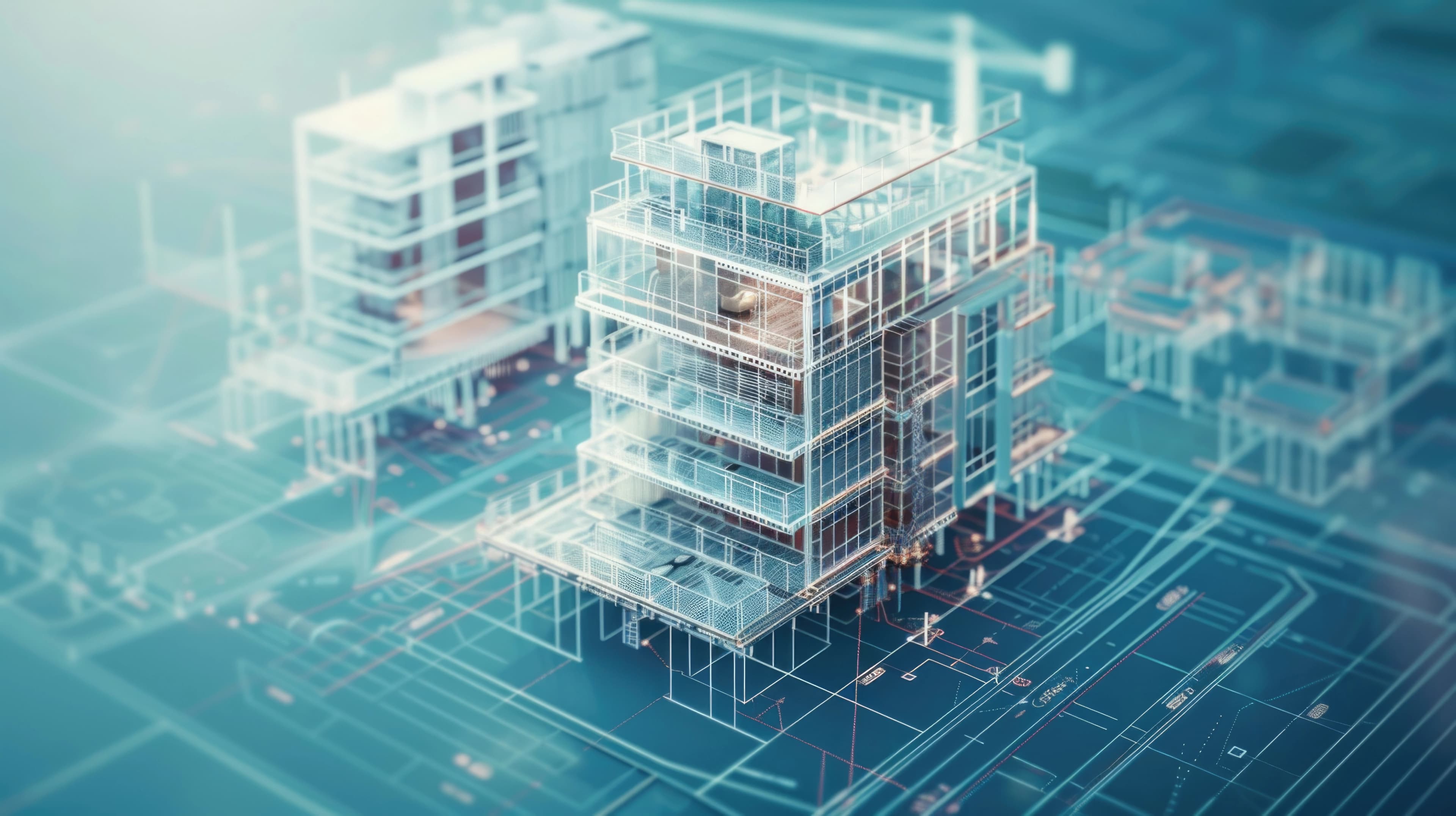 Mô hình BIM và wireframe tòa nhà – minh họa tích hợp dữ liệu VinaCDE